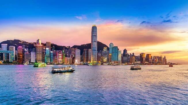 Hong,Kong,Cityscapse,At,Sunset.