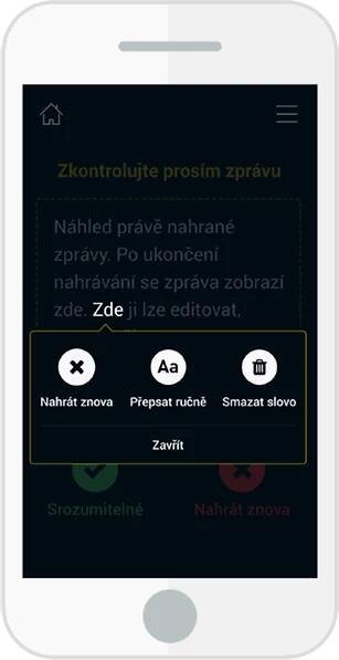 Obrazovka mobilní aplikace pro převod hlasu na text