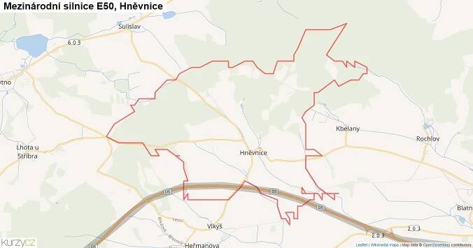 Hněvnice, Silnice E50 - Mapa