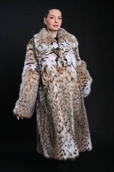 Real Fur Big Coat Lynx Fur with Collar