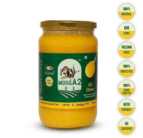 Natural Grass Fed – MoreA2 Ghee – 1L / 32 OZ (906 G) (Pack Of 2) - More A2