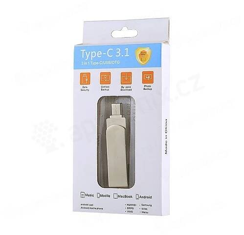 Flash disk 32 GB 3v1 pro Apple iPhone / MacBook a další zařízení - Lightning / USB / USB-C - kovový - stříbrný (4)