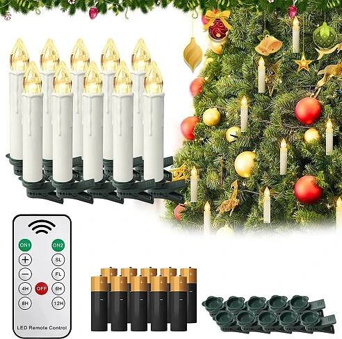 YARDIN LED sviečky na batérie s diaľkovým ovládaním, 50 ks LED sviečok na vianočný stromček Bezdrôtové teplé biele osvetlenie vianočného stromčeka Vianočné sviečky s časovačom pre vianočnú výzdobu
