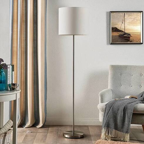 Lindby Stojací lampa Lindby Parsa, bílá, textil, výška 167 cm, E27