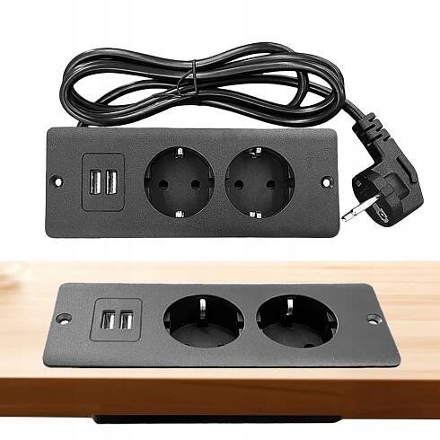 ZAPUŠTĚNÁ ZÁSUVKA ZASUNUTELNÁ DO DESKY S 2 ZÁSUVKAMI A 2 USB PORTY