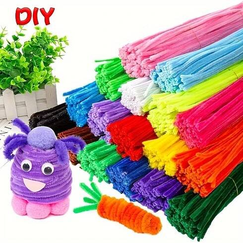 100pcs Assorted Colors Flexible Fabric Pipe Cleaners DIY Craft Supplies for Handmade Decorations and Projects