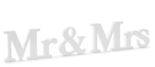 Dřevěný nápis Mr & Mrs -bílý, 50 x 9,5 cm