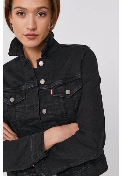 Džínová bunda Levi's dámská, černá barva, přechodná