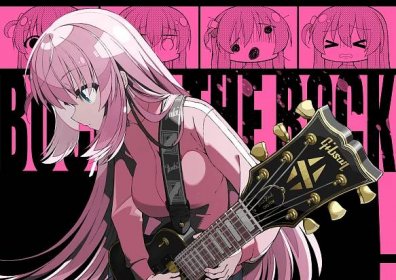 Růžovlasá dívka hrající na kytaru z anime série Bocchi The Rock stáhnout
