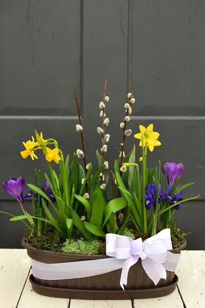 Easter Decor: Purple and Yellow Flower Basket