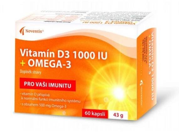 Vitamín D3 1000 IU+Omega-3 cps.60