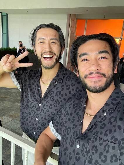 Stunt double Michael Lehr and Justin Chien on set.