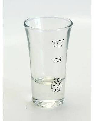 NEW GLASS JSC Odlivka cejchovaná panák 55ml SENIOR, dvojcejch 0,02 + 0,04