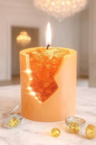 18K Gold Citrine Crystal Candle – Prosperity & Success.