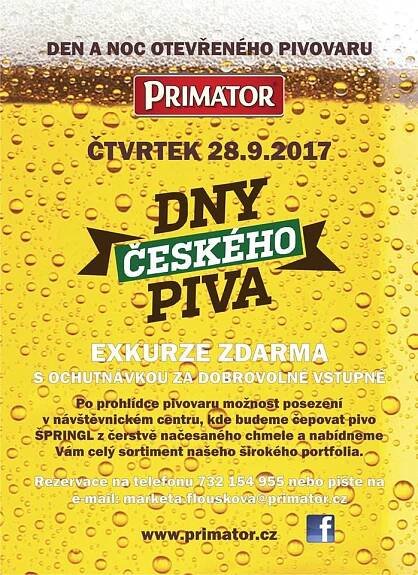 Dny českého piva v Pivovaru Primátor - Kalendář akcí | Kladské Pomezí.cz