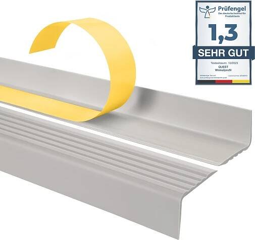 QUEST Schodová lišta 40x25 mm, 1.3m ND PVC, Samolepicí, Protiskluzová schodová hrana, schodový profil, ochrana schodů, světle šedá