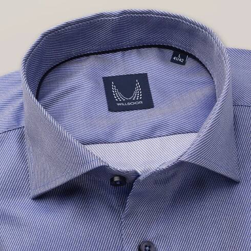 Pánská modrá košile slim fit s nenápadným diagonálním vzorem 15883