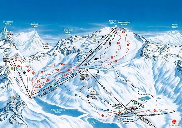 Mapa sjezdovek Ledovec Mölltal