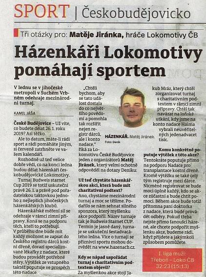 TISKOVÉ ZPRÁVY | TJ Lokomotiva České Budějovice | Oddíl házené | Založeno 1923