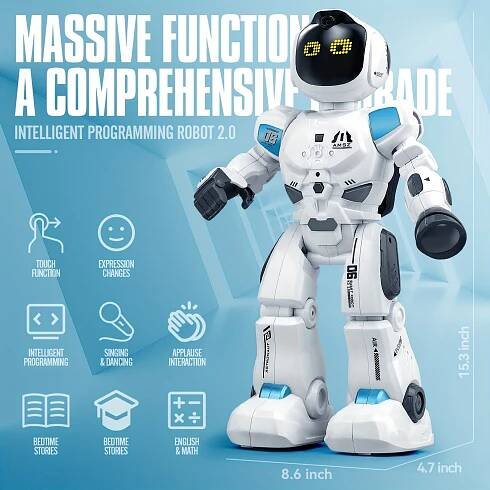Large Smart Emo RC Robot Toys for Kids 5-7, Gesture Sensing Programmable Interactive Remote Control Robots for 8-12 with LED * for Boys 4-9