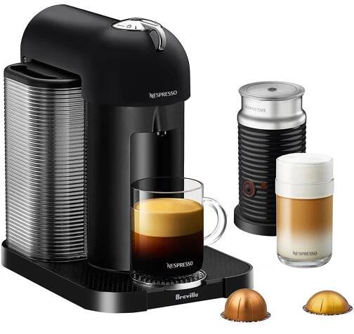 Breville Nespresso Vertuo Coffee & Espresso Single-Serve Machine in Matte Black and Aeroccino Milk Frother in Black