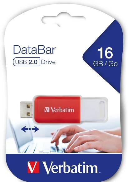 Verbatim USB flash disk, USB 2.0, 16GB, DataBar, červený, 49453, až