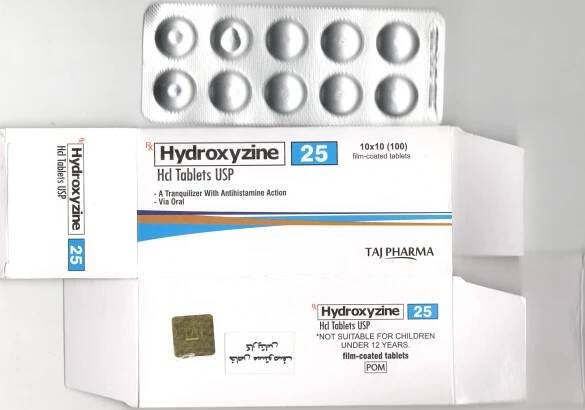 Hydroxyzine hydrochloride USP 25mg film coated tablet