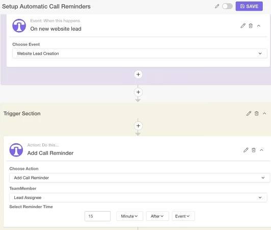 Setup automatic call reminders for new leads with TeleCRM workflow automation | crm workflow automation