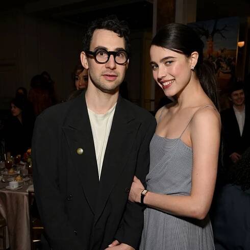 Jack Antonoff and Margaret Qualley posing at AFI Awards Luncheon in Beverly Hills