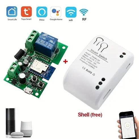 modul relé   1ch wifi smart   aplikací  /smart life, kompatibilní s alexa & google home, široké napětí 5v-32v, rf dálkové ovládání 433mhz, režimy  /samozamykání, usb napájení pro garážová vrata/světla/motory, bezdrátový řadič pro spínače, automatizace inteligentních domovů, kompaktní design, přesné strojírenství, aplikace ovládaný spínač, pro profesionály v automatizaci