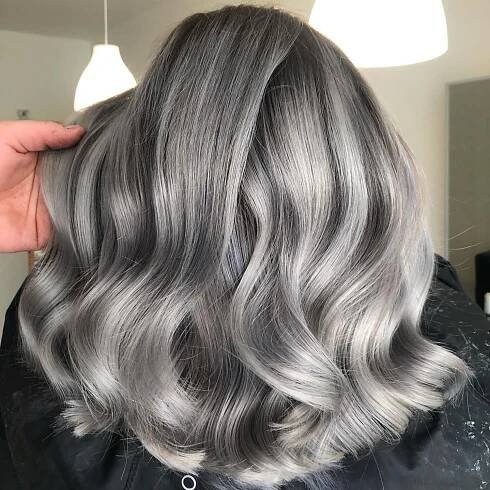 Sparkling Silver Balayage Hair with Lowlights