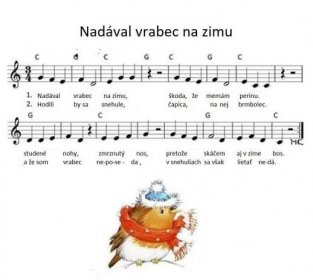 sheet music with an image of a bird wearing a hat and scarf on it's head