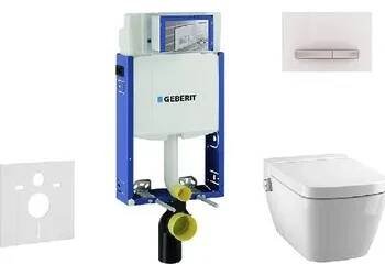 WC sada Geberit Kombifix - Modul pro závěsné WC s tlačítkem Sigma50, alpská bílá + Tece One - sprchovací toaleta a sedátko, Rimless, SoftClose 110.302.00.5 NT8