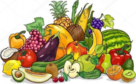Ovoce a zelenina skupiny kreslený obrázek
