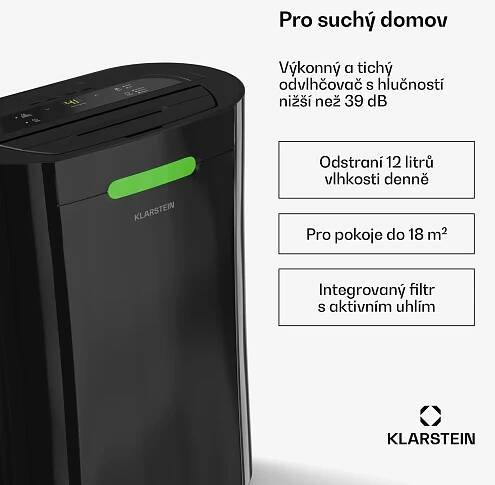 AeroDry Smart 12L odvlhčovač vzduchu, 12 l/den, 18 m², senzor vlhkosti, ovládání pomocí aplikace, 135 m³/h 