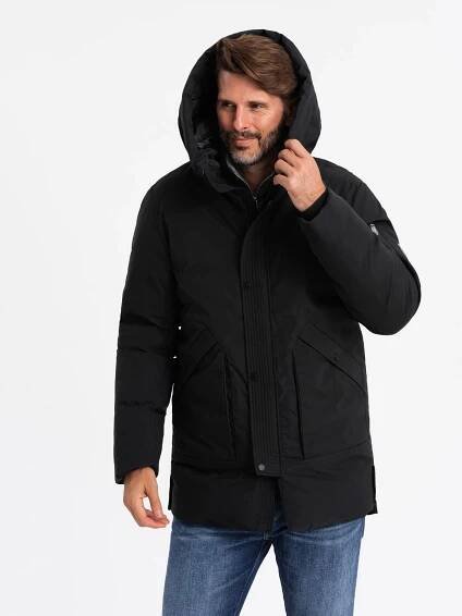 Ombre Clothing Pánská dlouhá sezónní bunda outdoorového stylu - černá V1 OM-JALJ-0202
