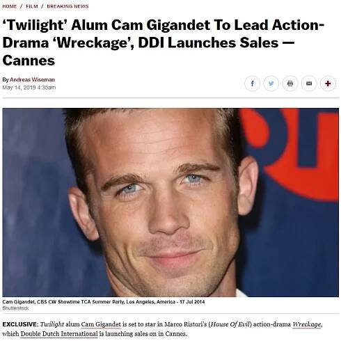 ‘Twilight’ Alum Cam Gigandet To Lead Action-Drama ‘Wreckage’