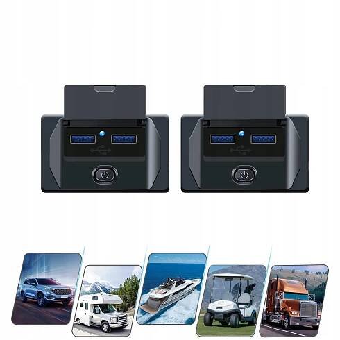 Zelená montážní zásuvka do auta 12V/24V Dual USB ON OFF 2ks