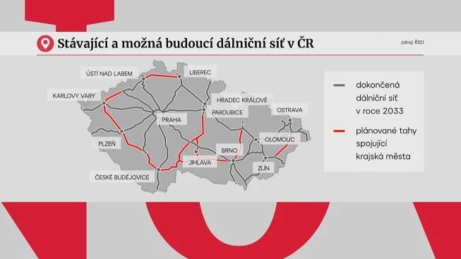 Stávající a možná budoucí dálniční síť v ČR