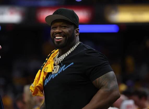 Rapper 50 Cent prior to Game 4 of the Eastern Conference finals between the Indiana Pacers and the New York Knicks for the 2025 NBA Playoffs at Gainbridge Fieldhouse on May 27, 2025. 