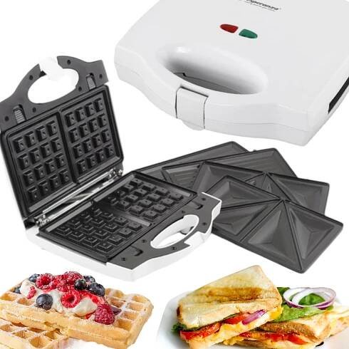 SENDVIČOVAČ VAFLOVAČ GRIL 3v1 VYMĚNITELNÉ DESKY toustovač BÍLÝ 700W