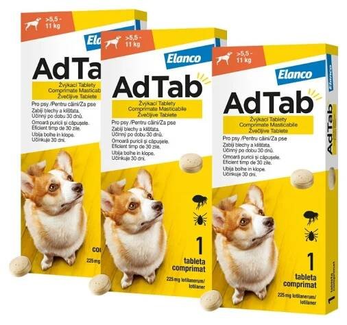AdTab 225mg žvýkací tablety pro psy >5.5 11kg 1ks 3 ks