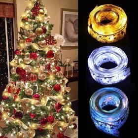 VOR-BAT STUHA 10M - zlatá a stříbrná dekorační svítící stuha na vánoční strom a jiné dekorace, délka 10m