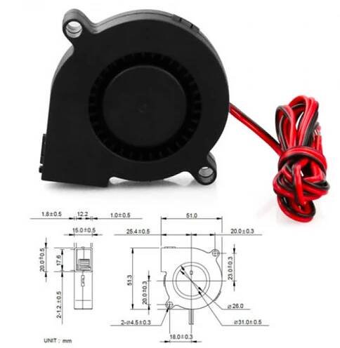 Ventilátor radiální, 50mm, 12V, RepRap 3D tiskárny