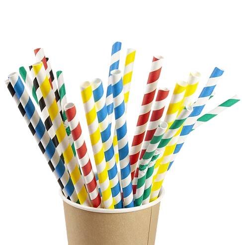Papírové brčko Jumbo černo-bílé proužky 8/150 mm ideal pack® | ECOFOL - obaly, hygiena… 