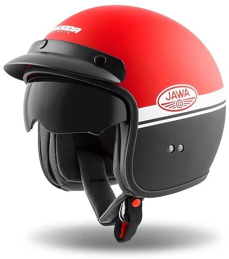 Otevřená přilba na motorku Cassida Oxygen Jawa OHC červeno-černo-bílá