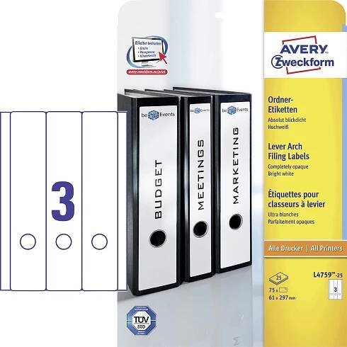 Avery-Zweckform štítky složek L4759-25 61 x 297 mm papír bílá trvalé 90 ks