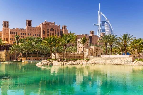 Amazing architecture of tropical resort in Dubai, UAE