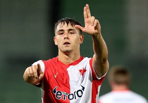 Matěj Jurásek slaví gól do sítě Ludogorce, kterým poslal Slavii do vedení.