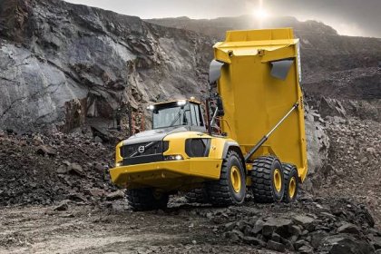 Volvo Articulated Hauler dumping rock in a quarry